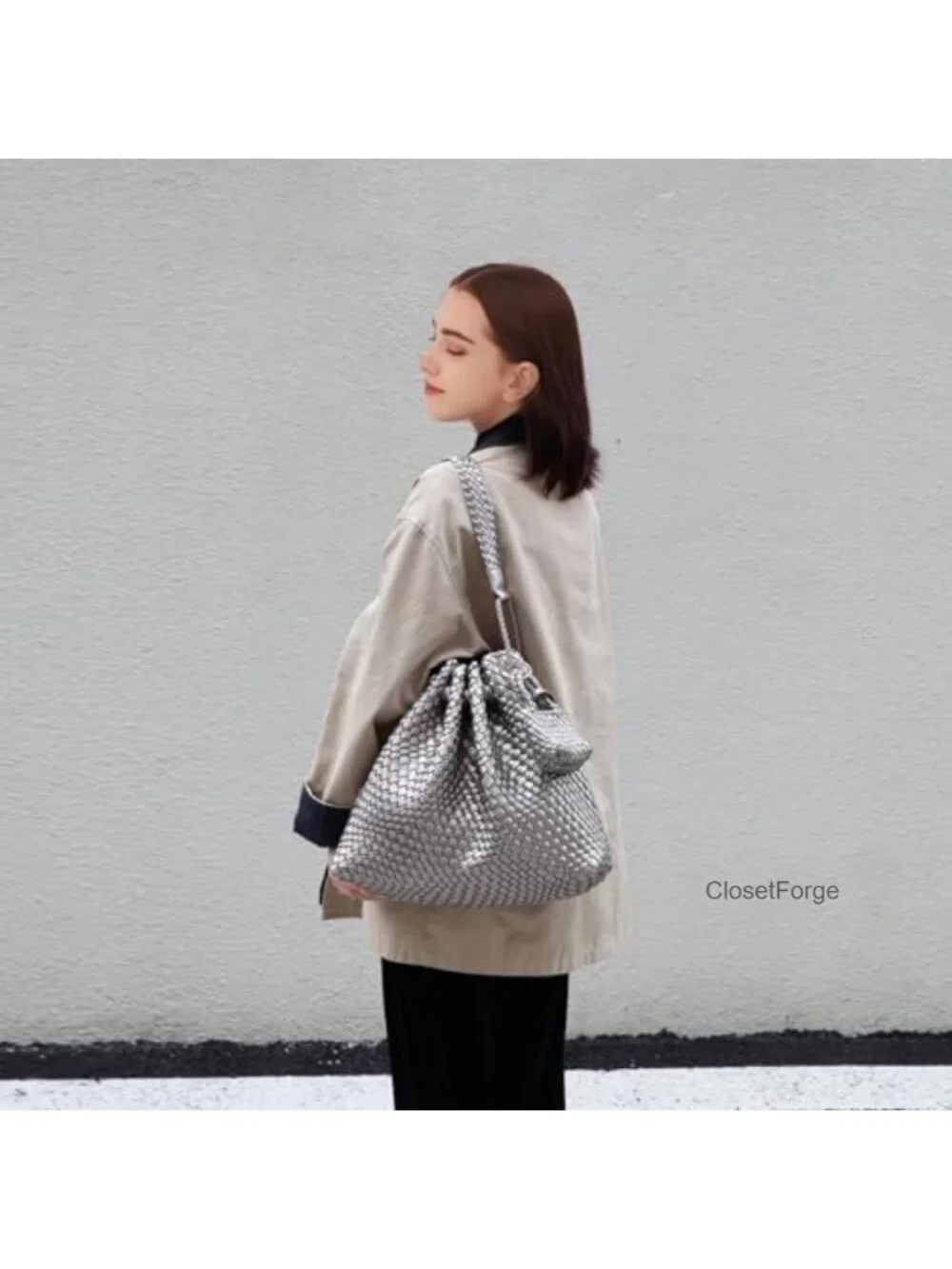 Handwoven Vegan Leather Hobo Tote Shoulder Bag Top Handle Satchel